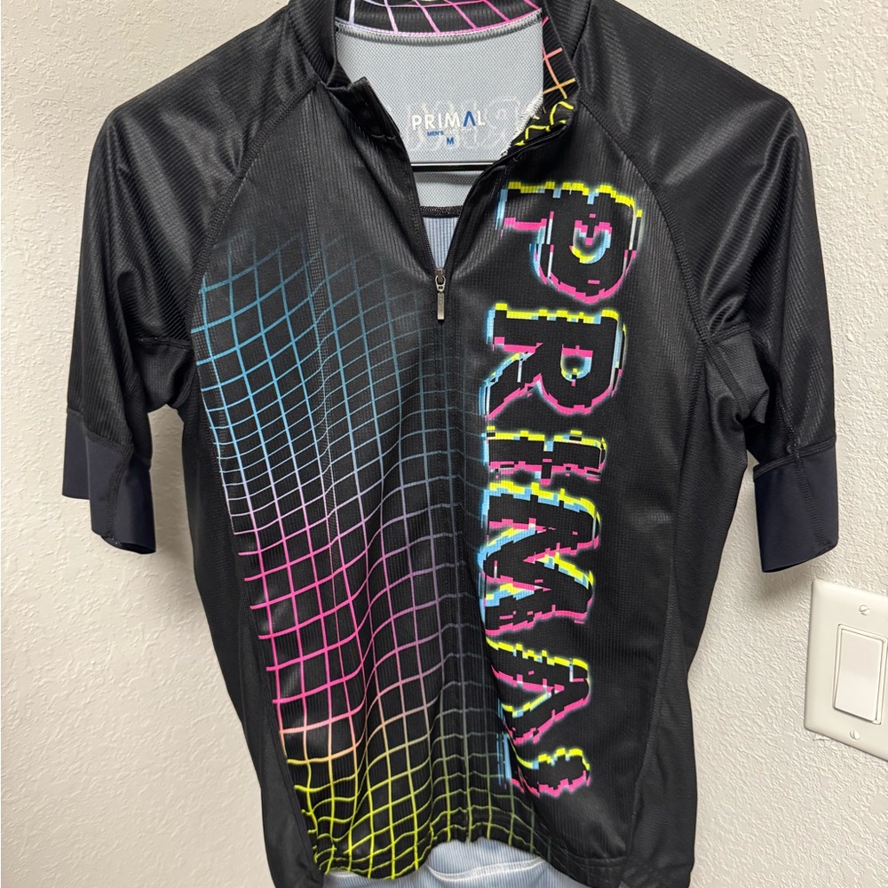 Primal Black Cycling Jersey with Colorful Grid Design- NWOT- Medium